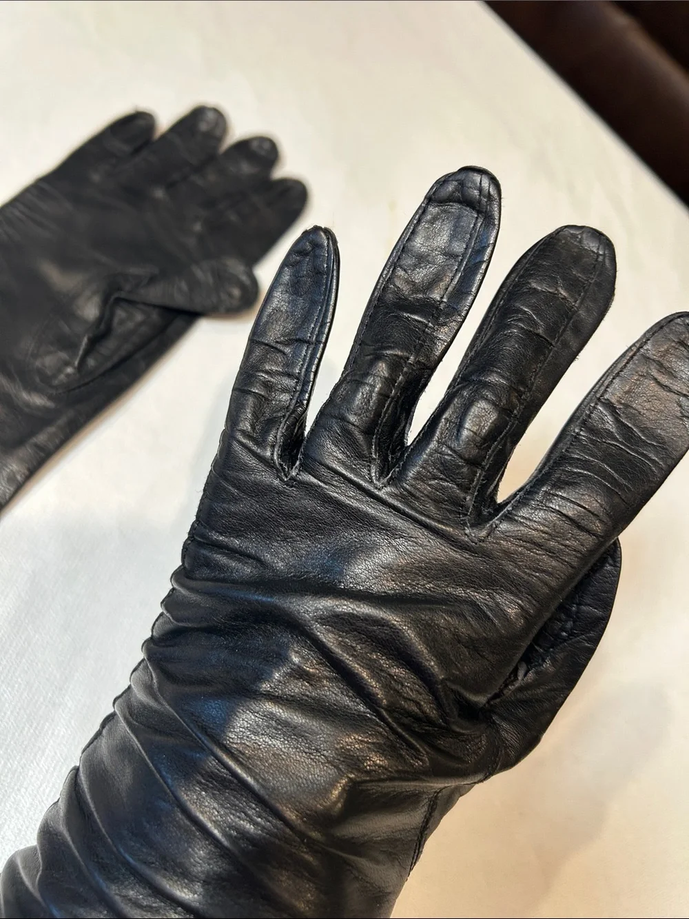 Vintage Leather and Fabric Gloves Set of 5 size is 6 1/2 to 7 1/2